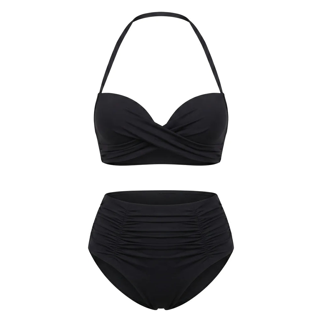 Bikini push up 2 pièces Elya noir packshot produit fond blanc — haut bandeau + culotte taille haute