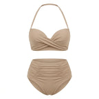 Bikini push up 2 pièces Elya beige packshot produit fond blanc — haut bandeau + culotte taille haute