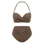 Bikini push up 2 pièces Elya taupe packshot produit fond blanc — haut bandeau + culotte taille haute