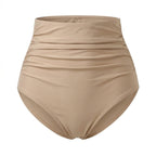 Culotte taille haute bikini gainant Elya beige — packshot produit fronces effet ventre plat