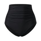 Culotte taille haute bikini gainant Elya noir — packshot produit fronces effet ventre plat
