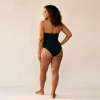 Body bustier gainant — vue de dos, coupe sans bretelles invisible sous robe décolletée