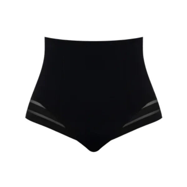 Culotte gainante invisible noire packshot — bord laser, taille haute, bandes mesh transparentes