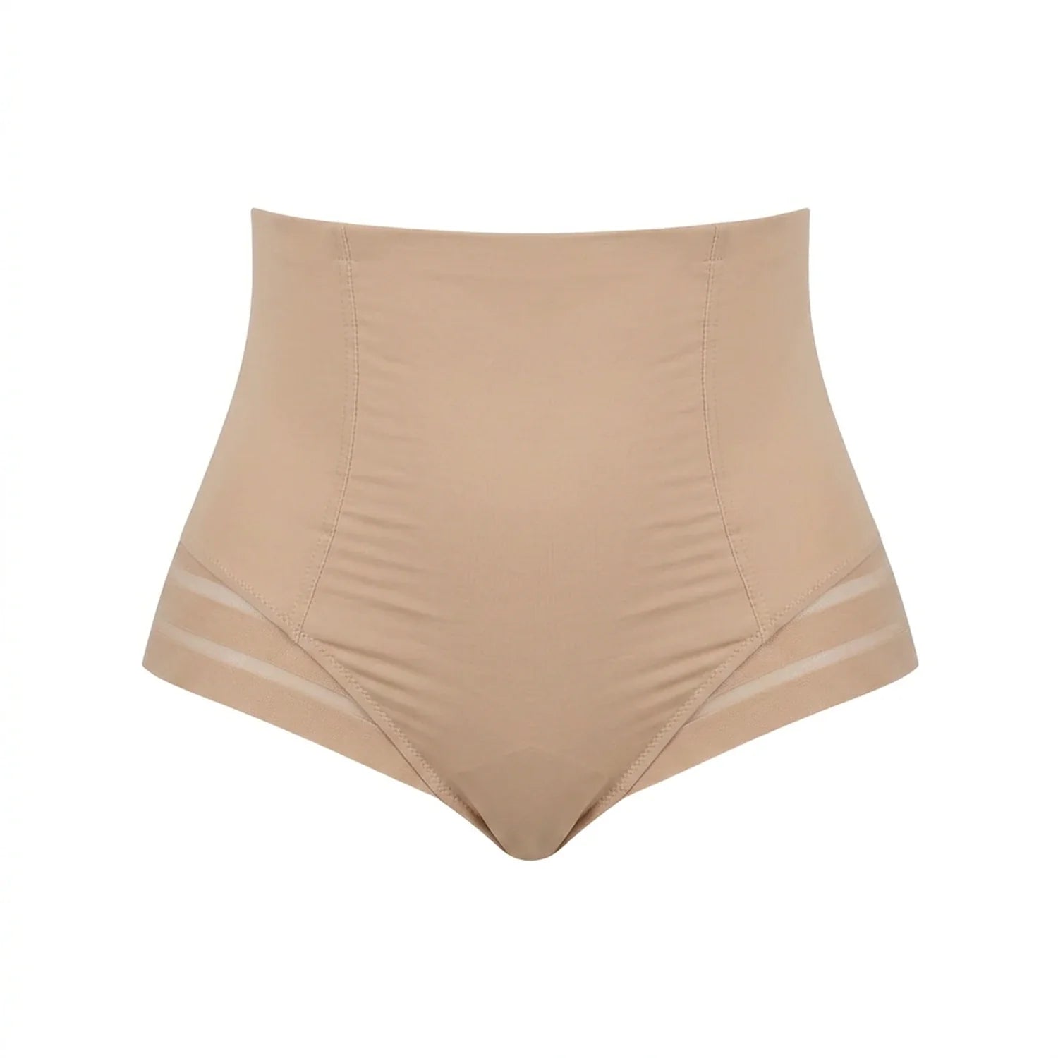 Culotte gainante invisible beige packshot — bord laser, taille haute, bandes mesh transparentes