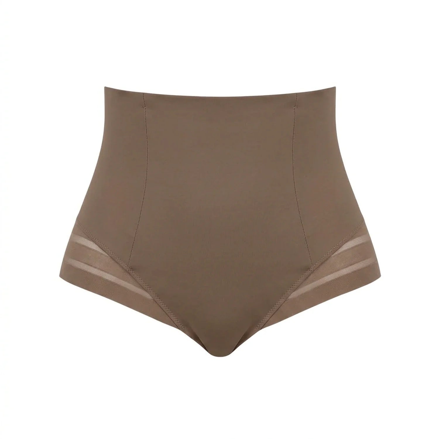 Culotte gainante invisible taupe packshot — bord laser, taille haute, bandes mesh transparentes