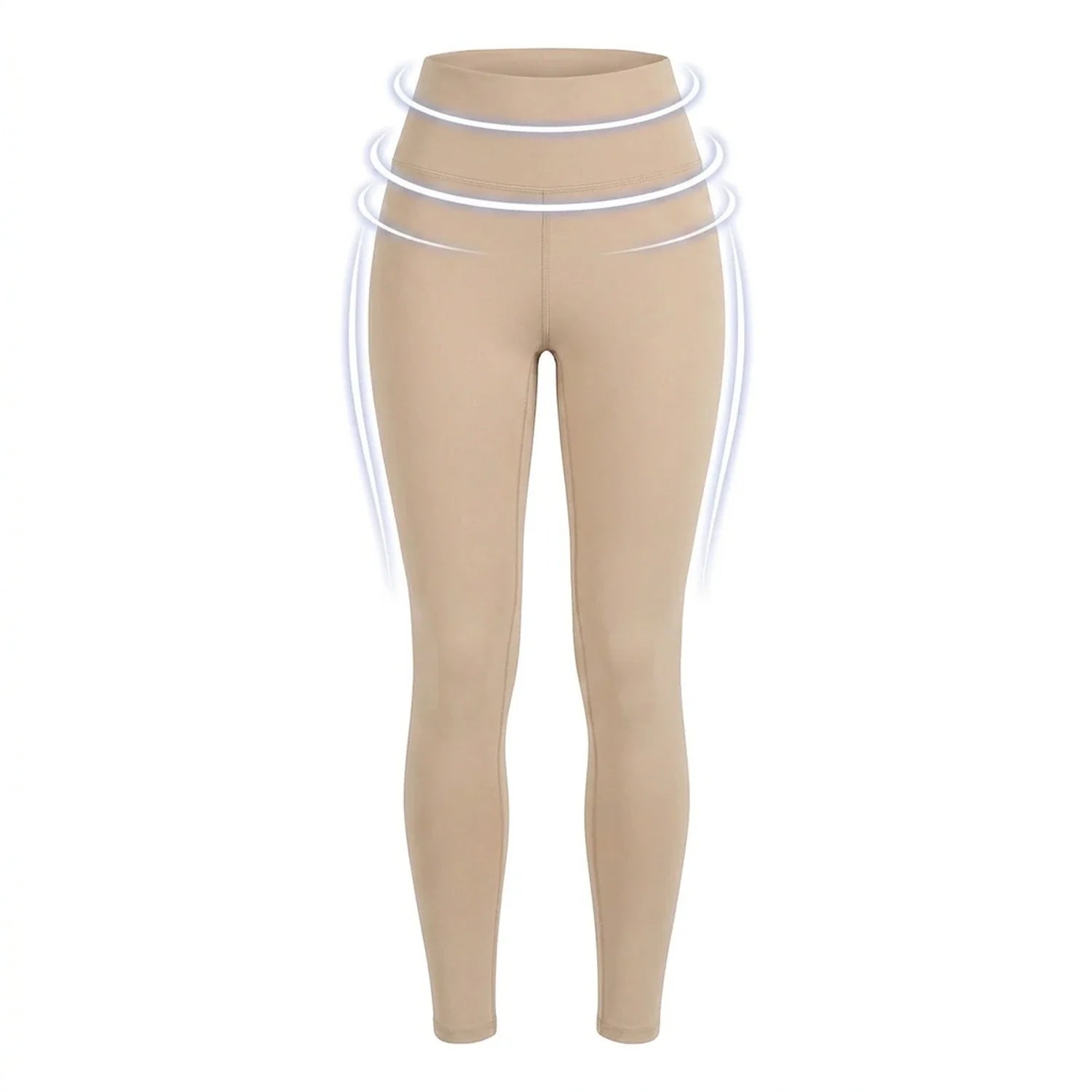 Legging amincissant taille haute Elya beige — packshot produit, zones de compression gainante