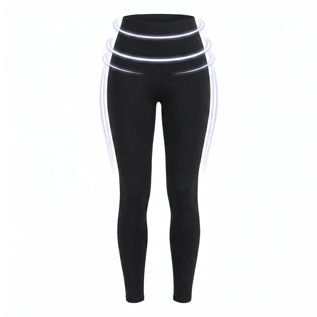 Legging amincissant taille haute Elya noir — packshot produit, zones de compression gainante