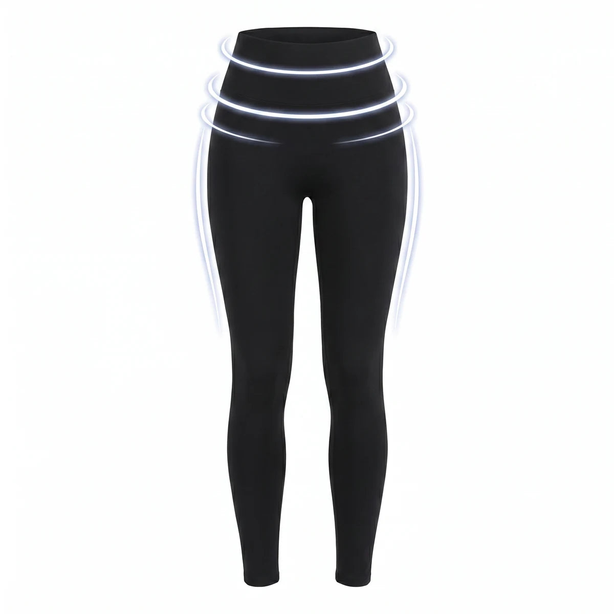 Legging amincissant taille haute Elya noir — packshot produit, zones de compression gainante