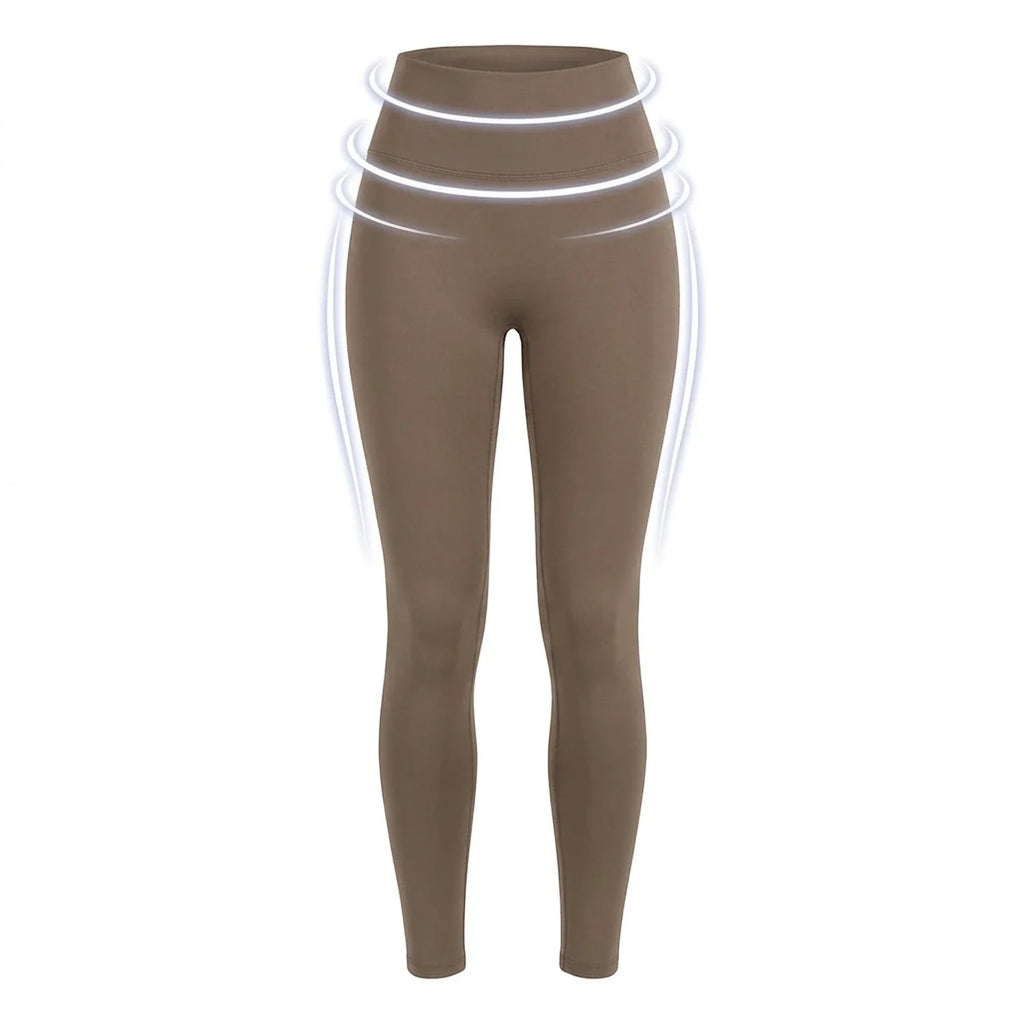 Legging amincissant taille haute Elya taupe — packshot produit, zones de compression gainante
