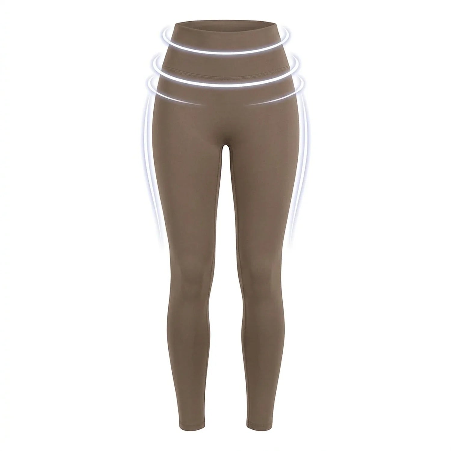Legging amincissant taille haute Elya taupe — packshot produit, zones de compression gainante