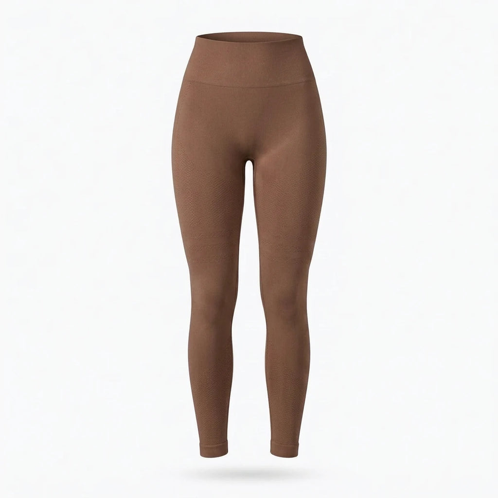 Legging sculptant ventre plat Elya marron — packshot produit, panneau frontal ventre plat
