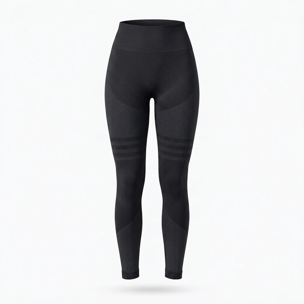 Legging sculptant ventre plat Elya noir — packshot produit, panneau frontal ventre plat