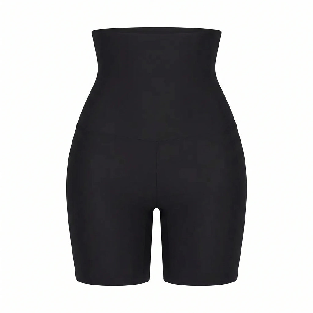 Panty gainant taille haute femme — packshot produit, coupe boyshort mi-cuisse, taille extra-haute, finition seamless
