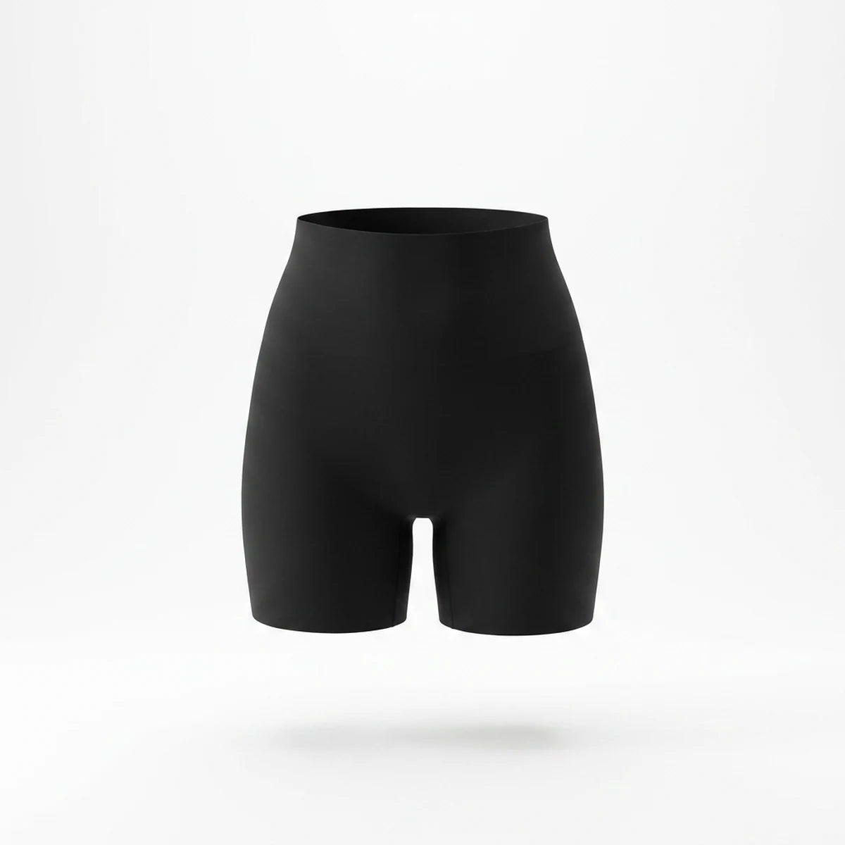 Panty gainant invisible femme — packshot produit, short mi-cuisse noir, finition seamless invisible