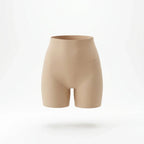 Panty gainant invisible femme — packshot produit, short mi-cuisse beige, finition seamless invisible