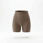 Panty gainant invisible femme — packshot produit, short mi-cuisse taupe, finition seamless invisible